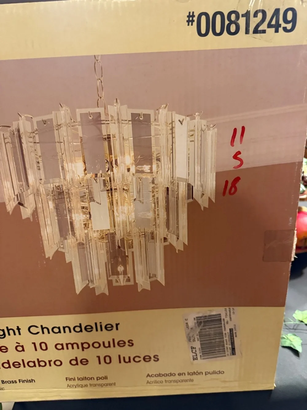 Portfolio Polished Brass 10-Light Chandelier with Clear Acrylic Panels